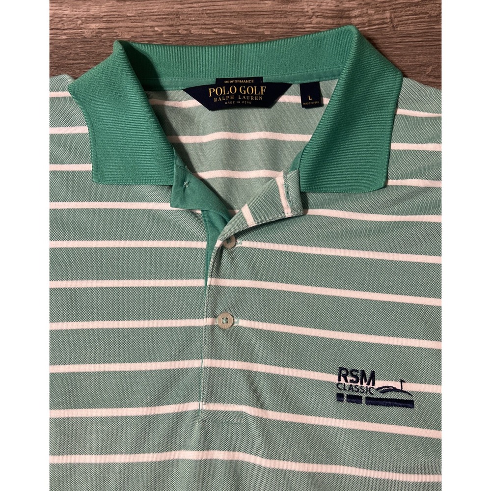 Polo Golf Ralph Lauren RSM Classic Green Striped Shirt, Sea Island, Size Large